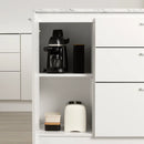 Îlot de cuisine avec porte et tiroirs Myro - Faux Marbre blanc et Blanc