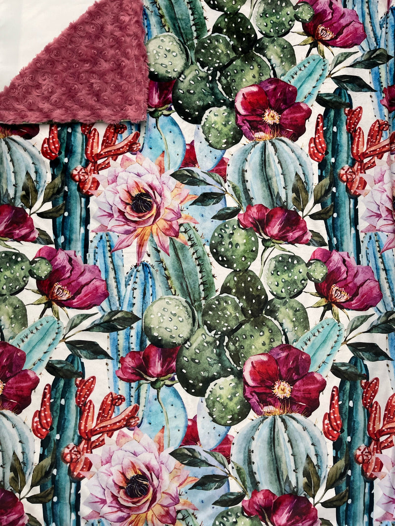 Couverture en minky - Fleur cactus