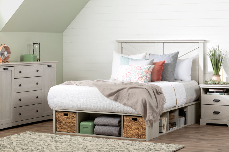 Lit avec paniers de rangement queen 60" Avilla - Chêne hivernal