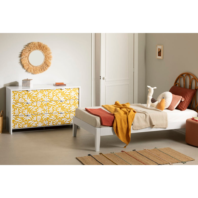 Bureau double 6 tiroirs Bloom - Blanc et jaune