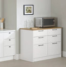 Îlot de cuisine 6 tiroirs Toscano - Blanc et Érable noix de muscade