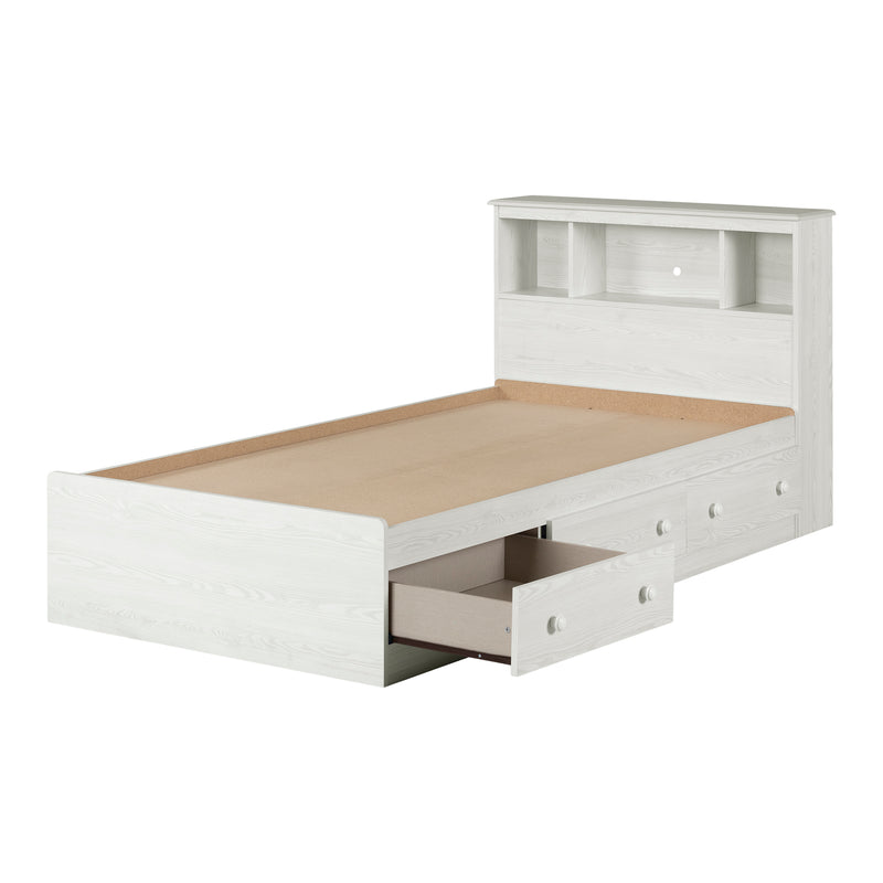 Ensemble lit matelot et tête de lit bibliothèque simple 39" Summer Breeze - Pin Blanc