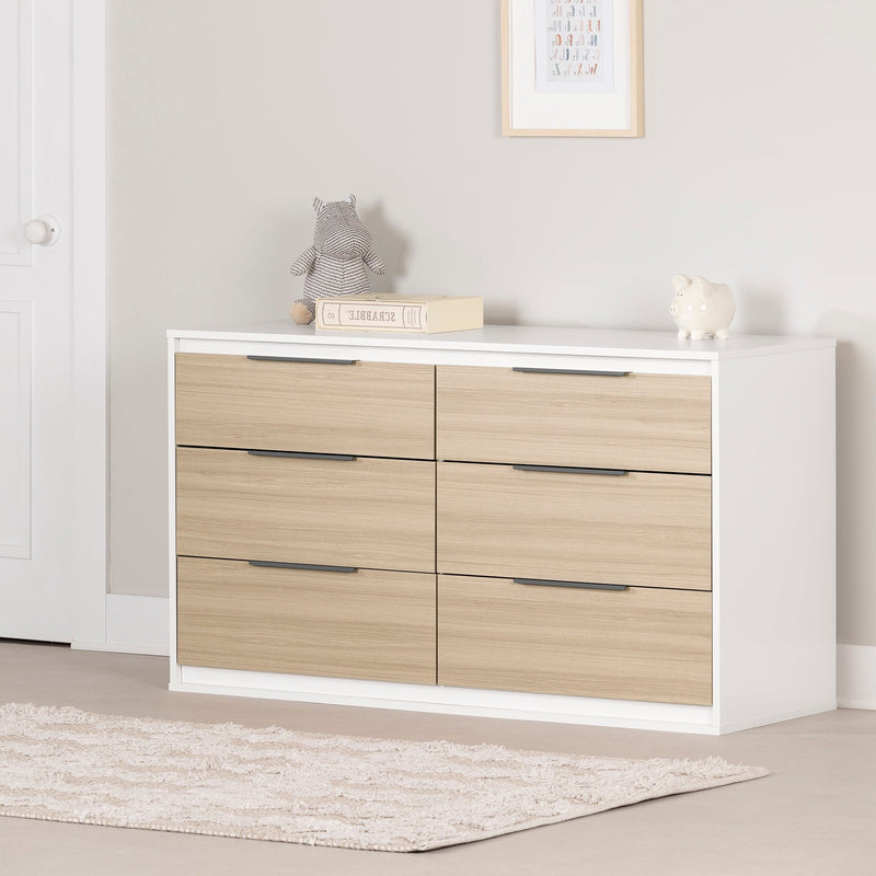 Bureau double 6 tiroirs Hourra - Orme naturel et Blanc