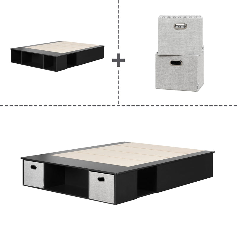 Lit avec rangement double 54" Vito-Noir solide