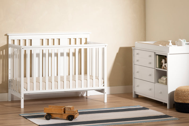 Little Smileys-Lit de bébé moderne - hauteur de matelas ajustable avec barrière de transition-Blanc solide