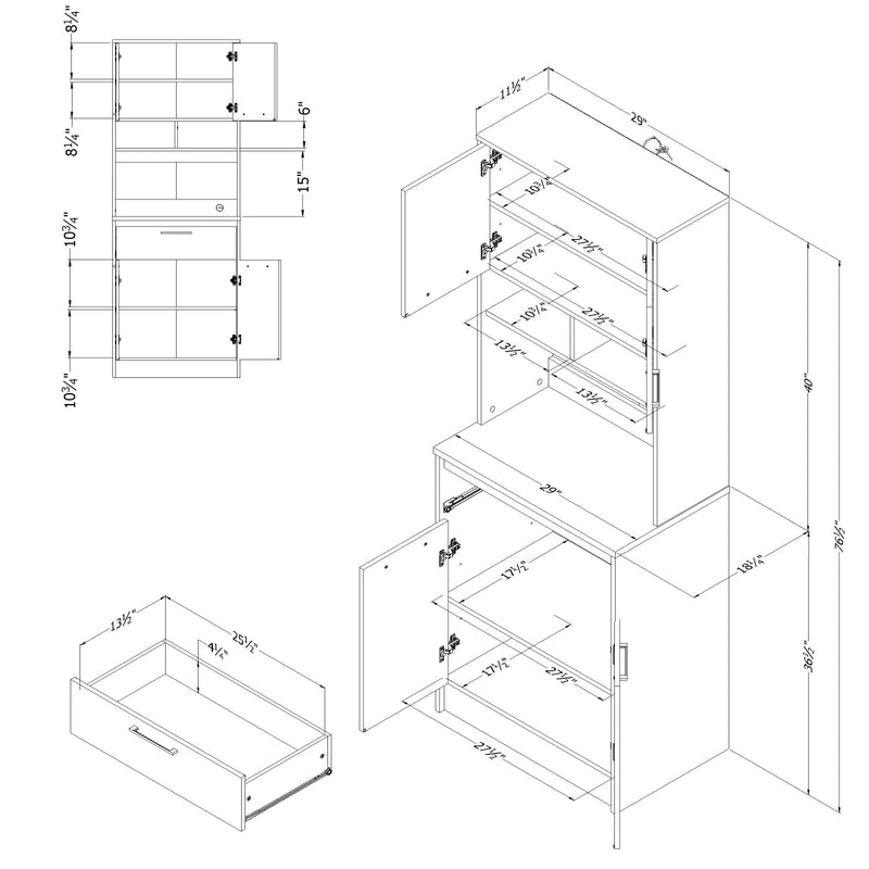 Garde-manger avec espace pour micro-ondes Myro - Fausse Pierre Noire et Blanc