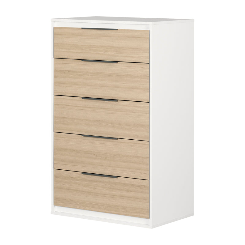 Commode 5 tiroirs Hourra - Orme naturel et Blanc