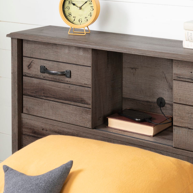 Tête de lit bibliothèque avec portes coulissantes simple 39" Ulysses - Chêne d'automne