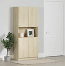 Bibliothèque 4 portes et rangement ouvert Liora - Chêne blanchi