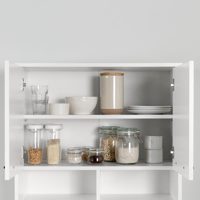 Garde-manger avec espace pour micro-ondes Myro - Faux Marbre blanc et Blanc