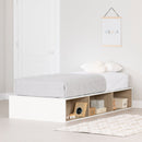 Lit plateforme avec rangement ouvert simple 39" Hourra - Orme naturel et Blanc