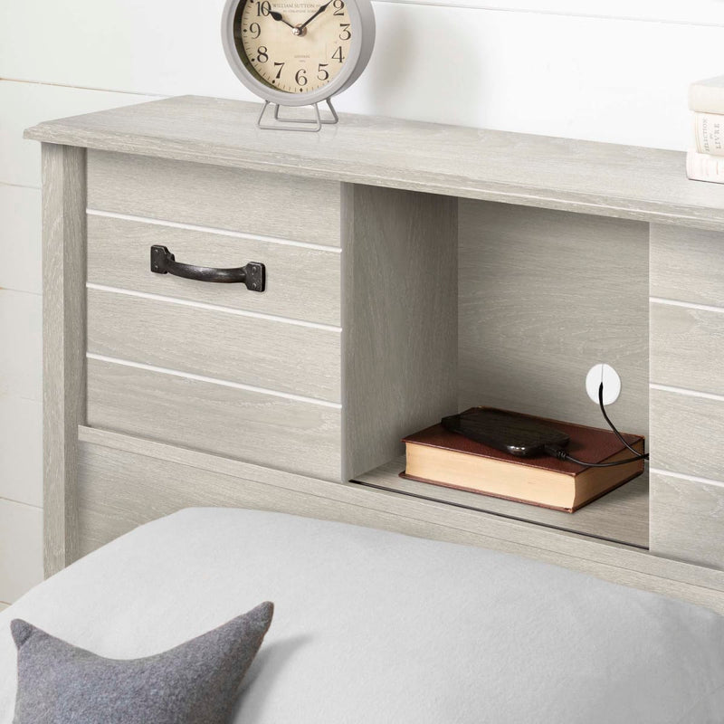 Tête de lit bibliothèque avec portes coulissantes simple 39" Ulysses - Chêne hivernal
