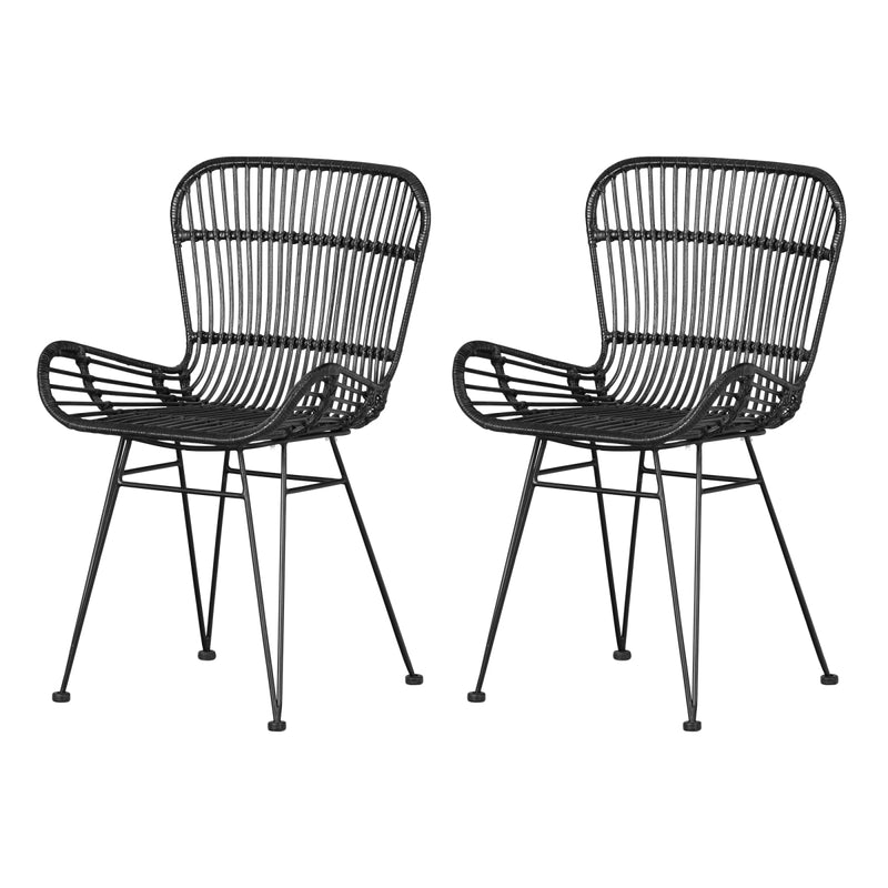 Lot de 2 chaises en rotin avec accoudoirs Balka - Rotin noir et noir