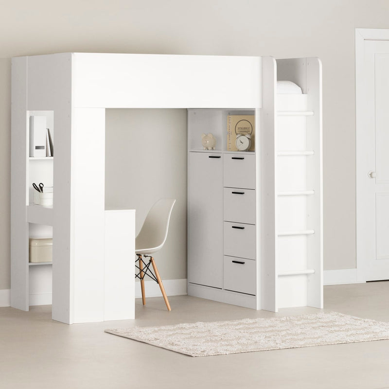 Lit mezzanine avec bureau simple 39" Logik - Blanc solide