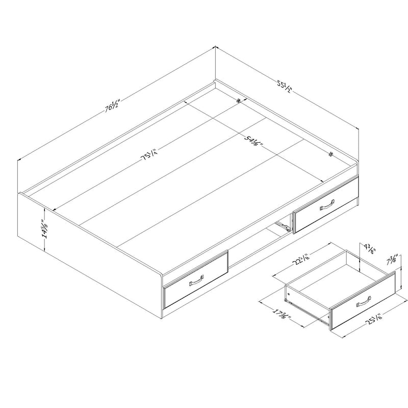 Lit matelot double 54" avec 3 tiroirs Ulysses - Chêne hivernal