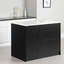 Îlot de cuisine avec rangement ouvert Olio - Noir mat et Faux marbre blanc