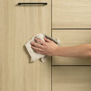 Îlot de cuisine avec porte et tiroirs Myro - Faux Marbre blanc et Chêne blond