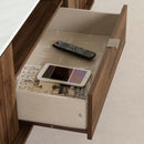 Meuble TV avec portes et tiroir 75" Hype - Noyer naturel et faux marbre carrara