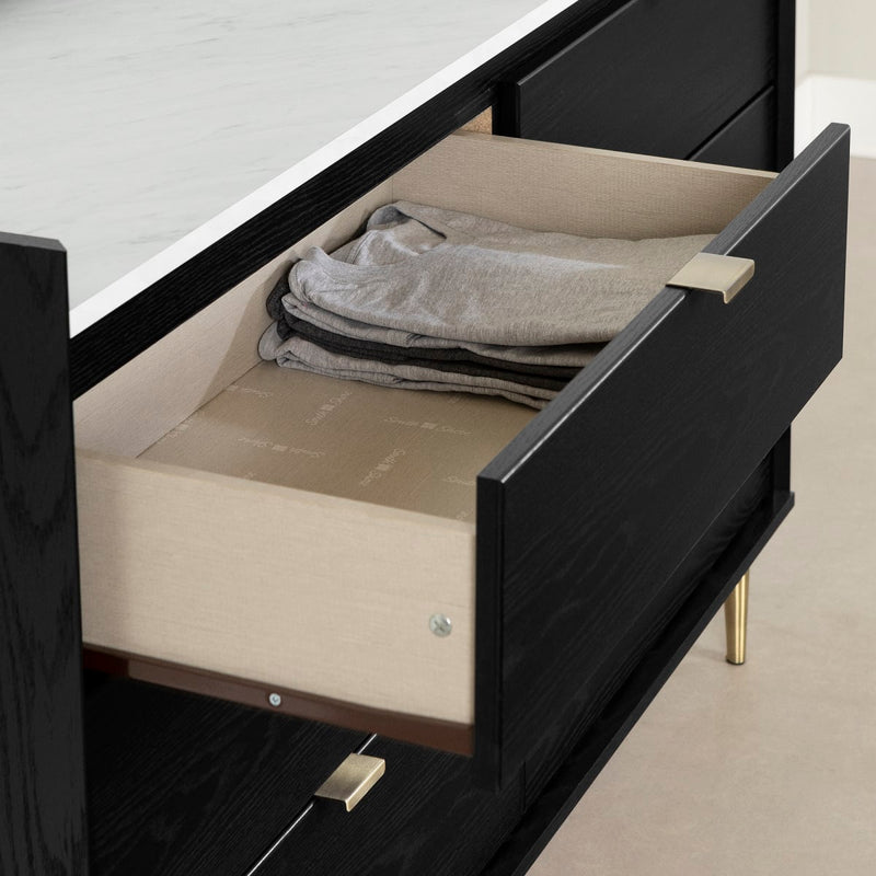 Bureau double 6 tiroirs Hype - Chêne noir et faux marbre carrara