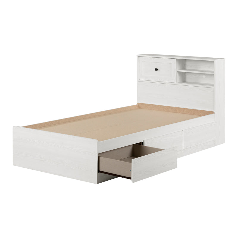 Ensemble lit matelot 3 tiroirs et tête de lit bibliothèque simple 39" Hazen - Pin blanc