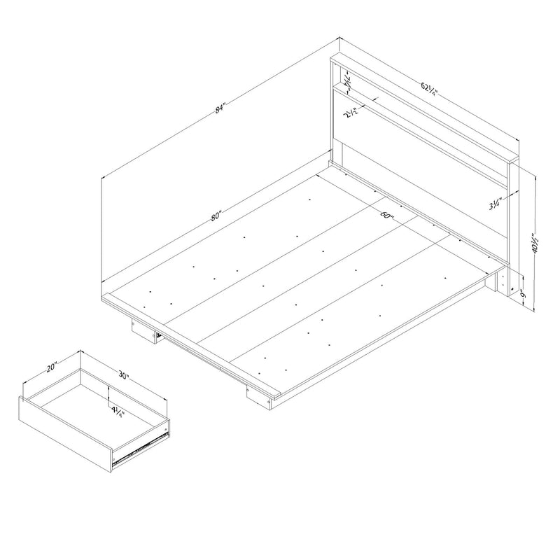 Ensemble lit plateforme et tête de lit double/queen 54"/60" Musano - Noyer naturel