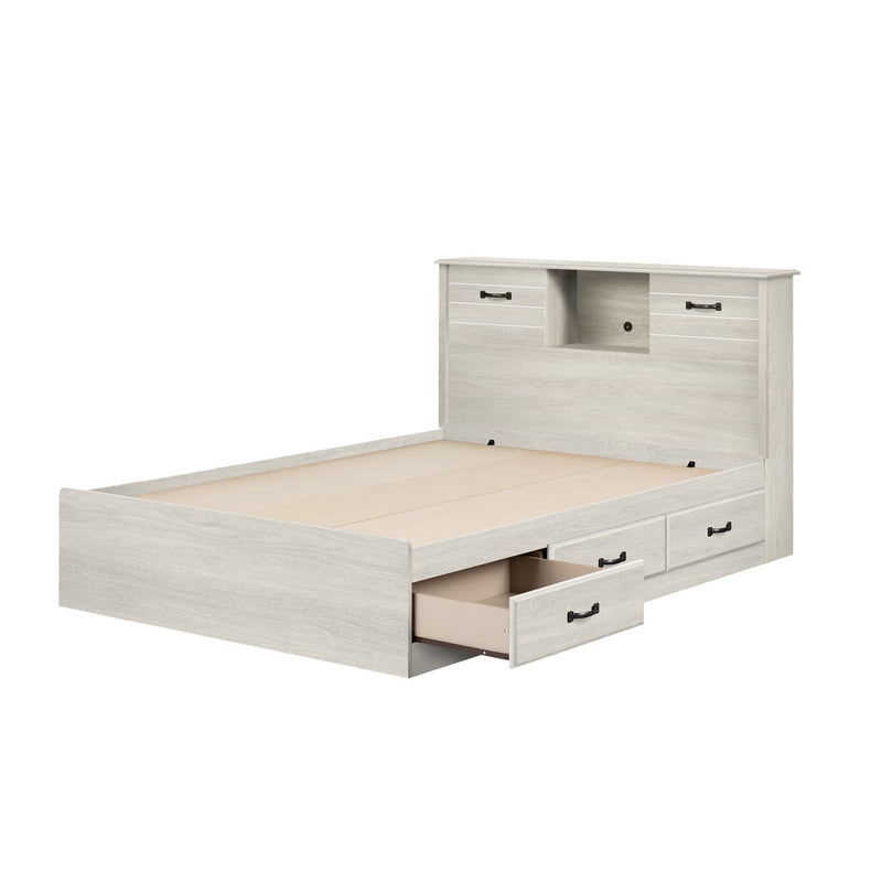 Ensemble lit matelot et tête de lit bibliothèque double 54" Ulysses - Chêne hivernal