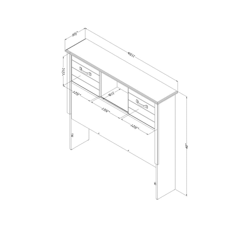 Tête de lit bibliothèque avec portes coulissantes simple 39" Ulysses - Chêne hivernal