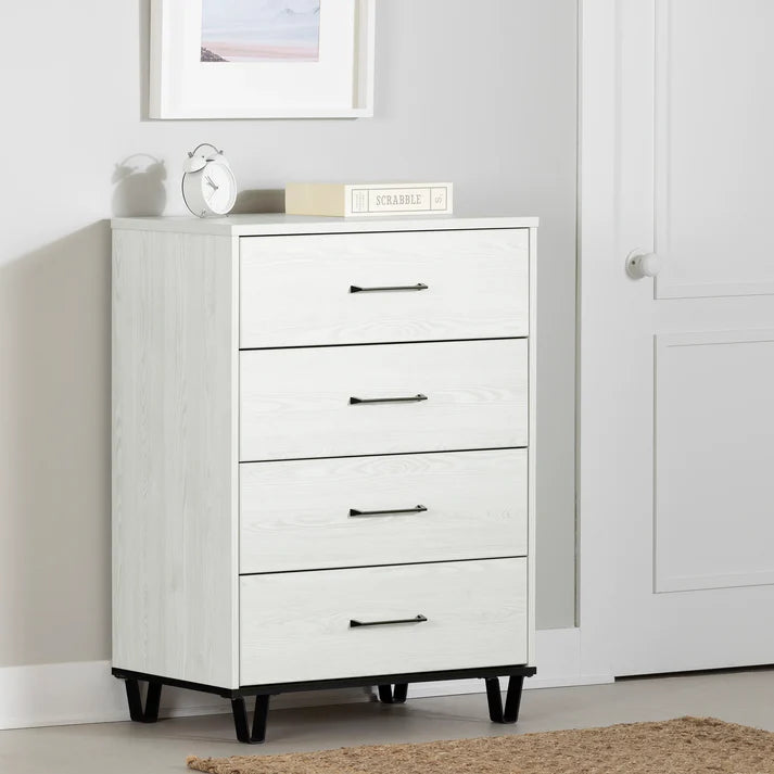 Commode 4 tiroirs Arlen - Pin blanc et Noir mat