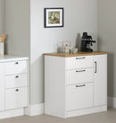 Îlot de cuisine 3 tiroirs avec porte Toscano - Blanc et Érable noix de muscade