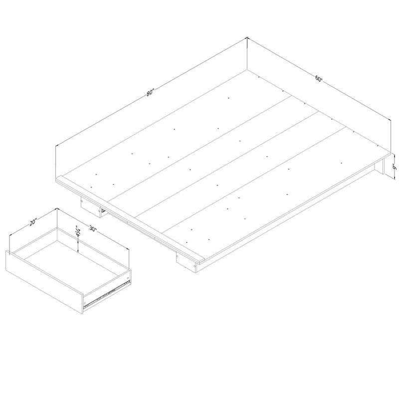 Lit plateforme avec tiroir double/queen 54"/60" Holland - Chêne noir
