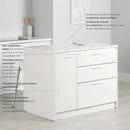 Îlot de cuisine avec porte et tiroirs Myro - Faux Marbre blanc et Blanc