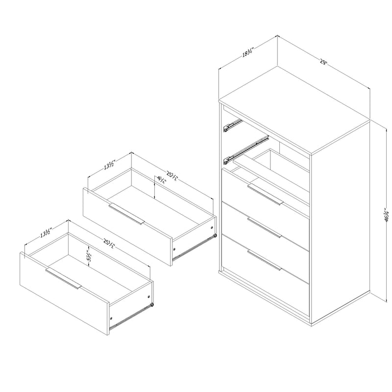 Commode 5 tiroirs Hourra - Orme naturel et Blanc