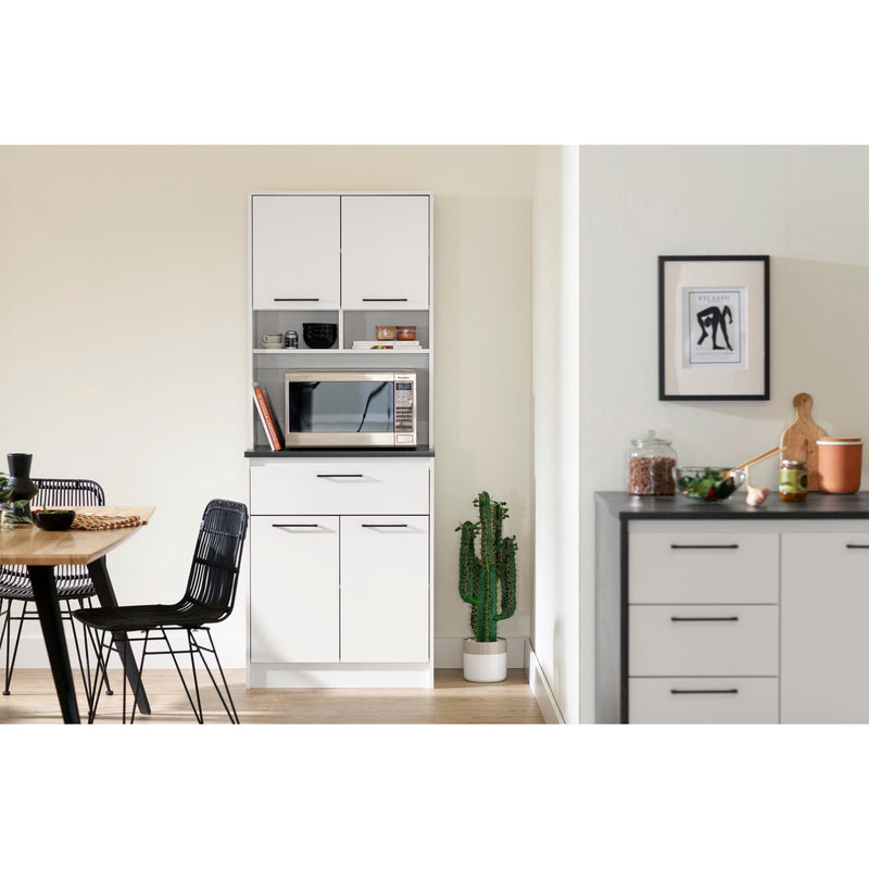 Garde-manger avec espace pour micro-ondes Myro - Fausse Pierre Noire et Blanc