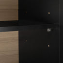 Îlot de cuisine avec rangement ouvert Olio - Noir mat et Faux marbre blanc