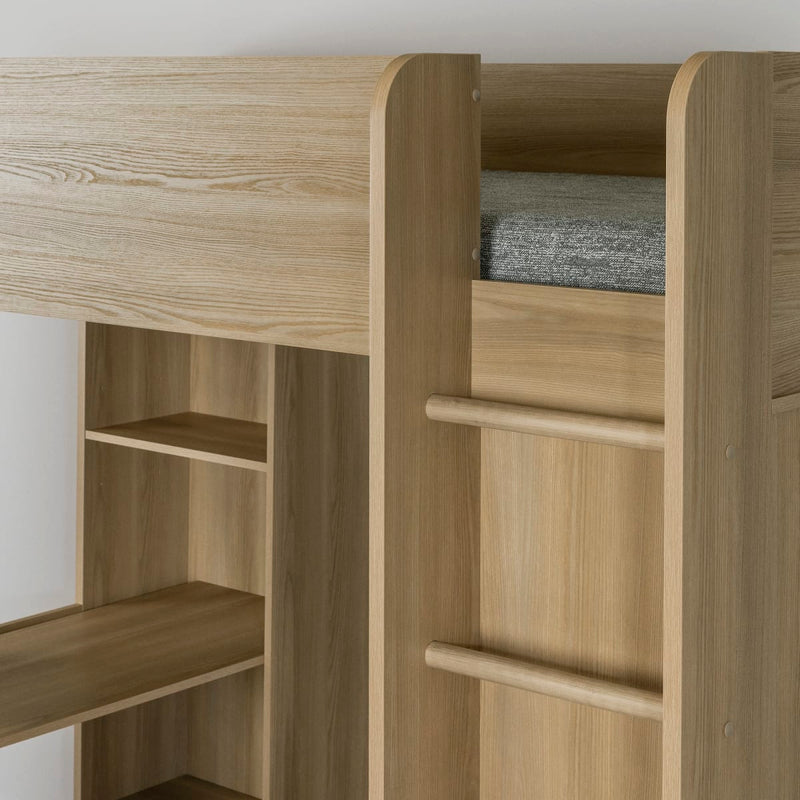 Lit mezzanine avec bureau simple 39" Logik - Frêne naturel