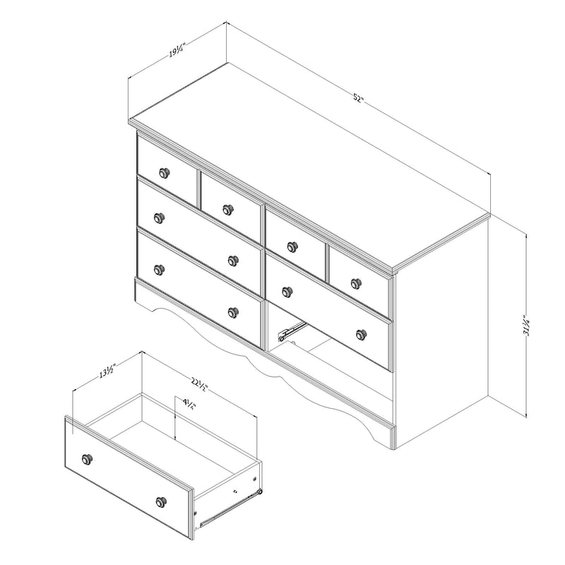 Bureau double 6 tiroirs Summer Breeze -Pin blanc