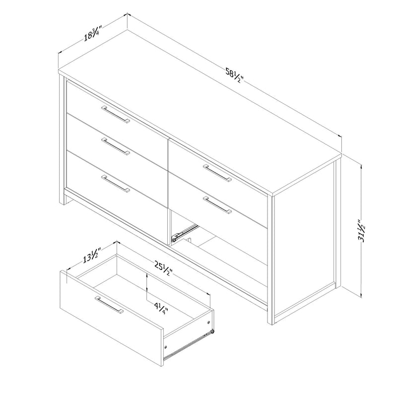 Bureau double 6 tiroirs Munich - Orme naturel et blanc
