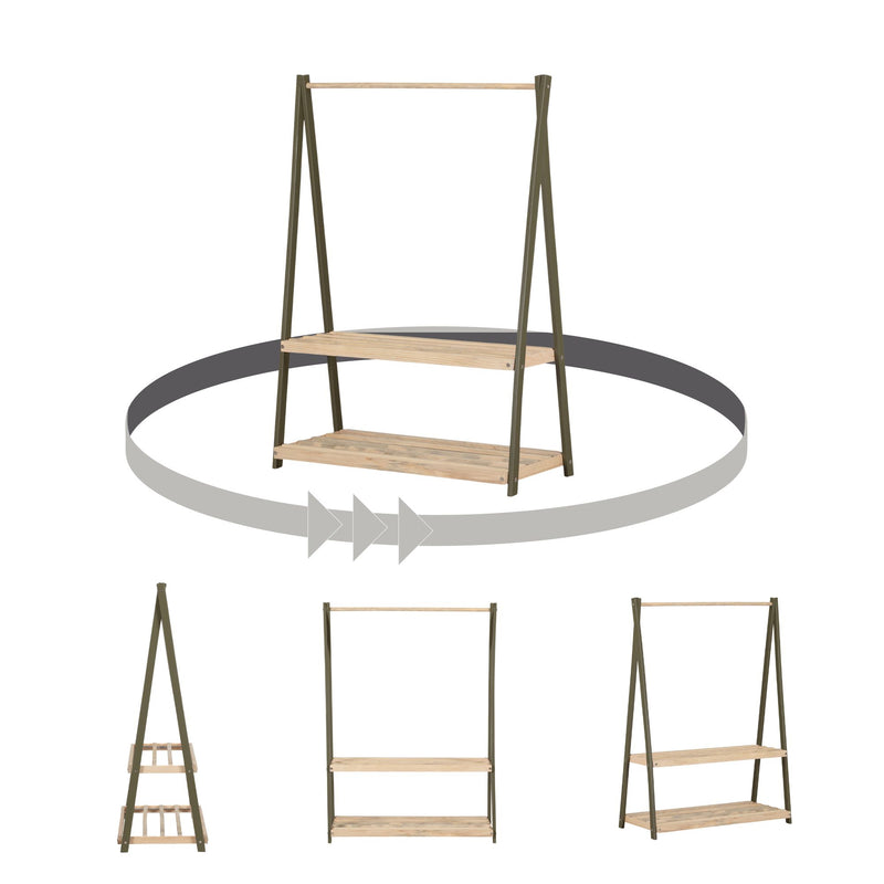 Garde-robe avec étagères de rangement Sweedi-Naturel et Vert olive