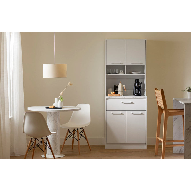 Garde-manger avec espace pour micro-ondes Myro - Faux Marbre blanc et Blanc