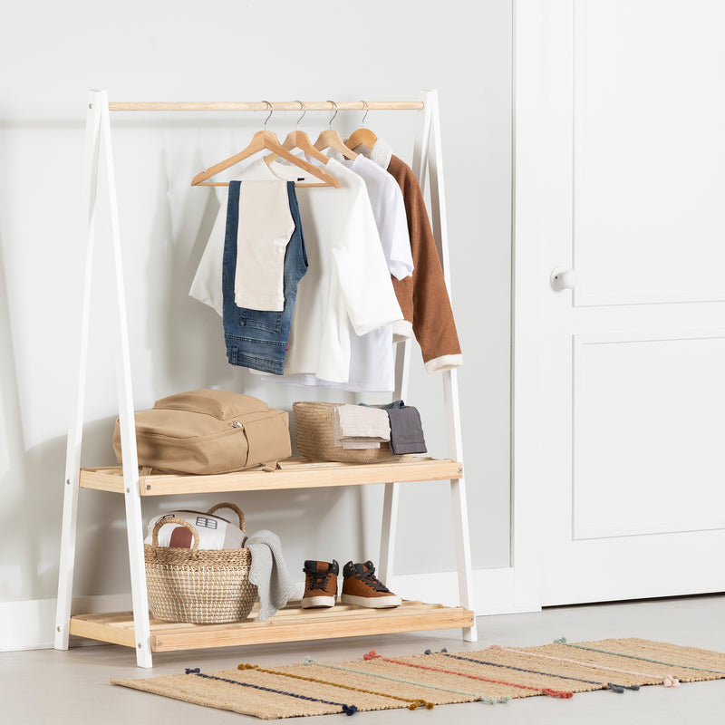 Sweedi-Garde-robe avec étagères de rangement-Blanc et Naturel