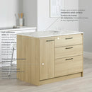 Îlot de cuisine avec porte et tiroirs Myro - Faux Marbre blanc et Chêne blond