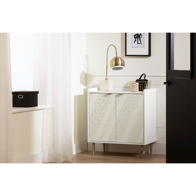 Armoire de rangement avec 2 portes Maliza - Blanc et Doré