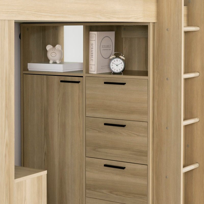 Lit mezzanine avec bureau simple 39" Logik - Frêne naturel