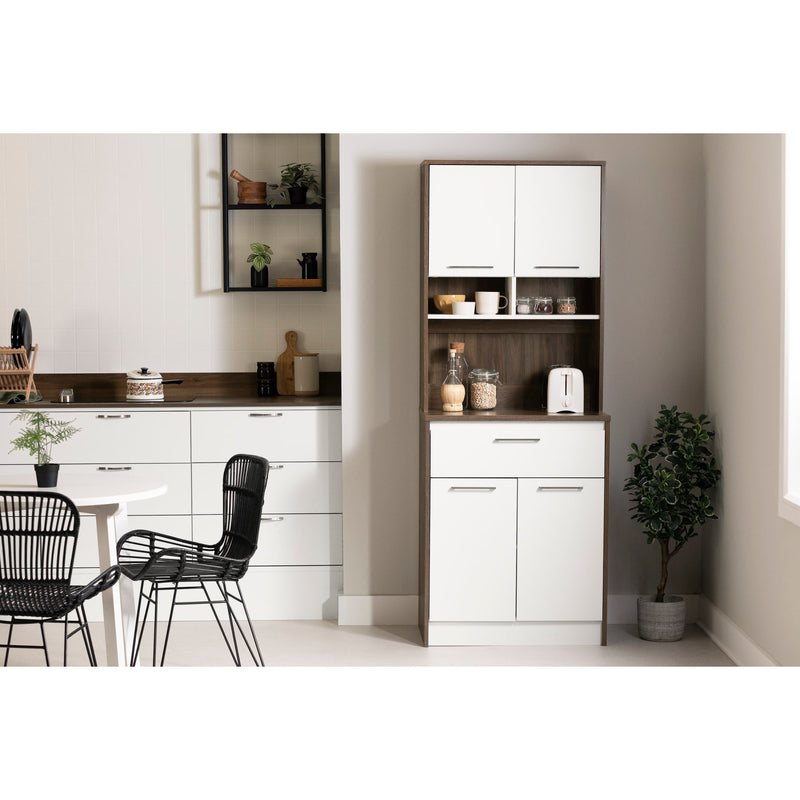 Garde-manger avec espace pour micro-ondes Myro - Noyer naturel et Blanc