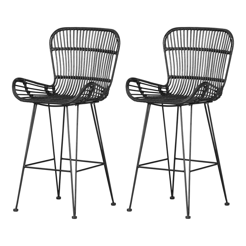 Lot de 2 tabourets en rotin avec accoudoirs Balka - Rotin noir et noir