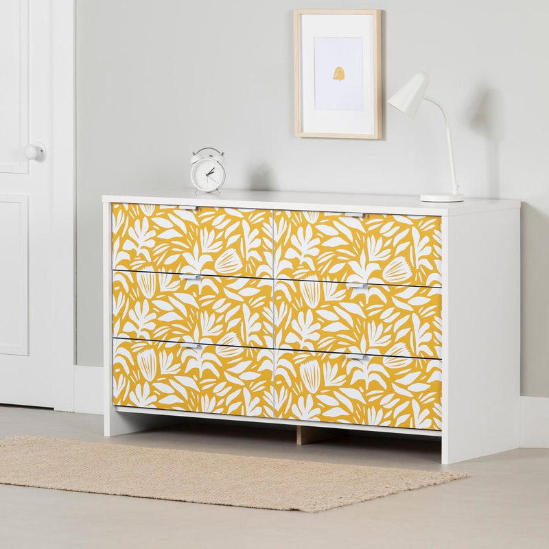 Bureau double 6 tiroirs Bloom - Blanc et jaune