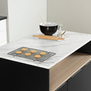 Îlot de cuisine avec rangement ouvert Olio - Noir mat et Faux marbre blanc