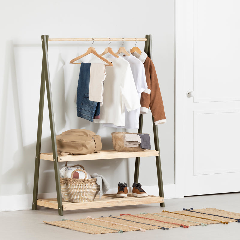 Garde-robe avec étagères de rangement Sweedi-Naturel et Vert olive