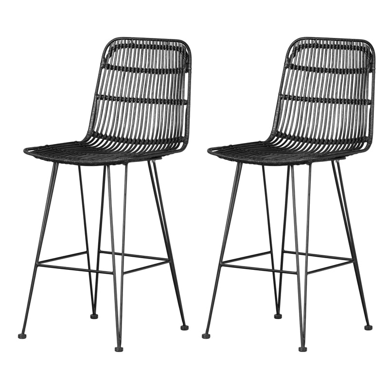 Lot de 2 tabourets en rotin Balka - Rotin noir et noir