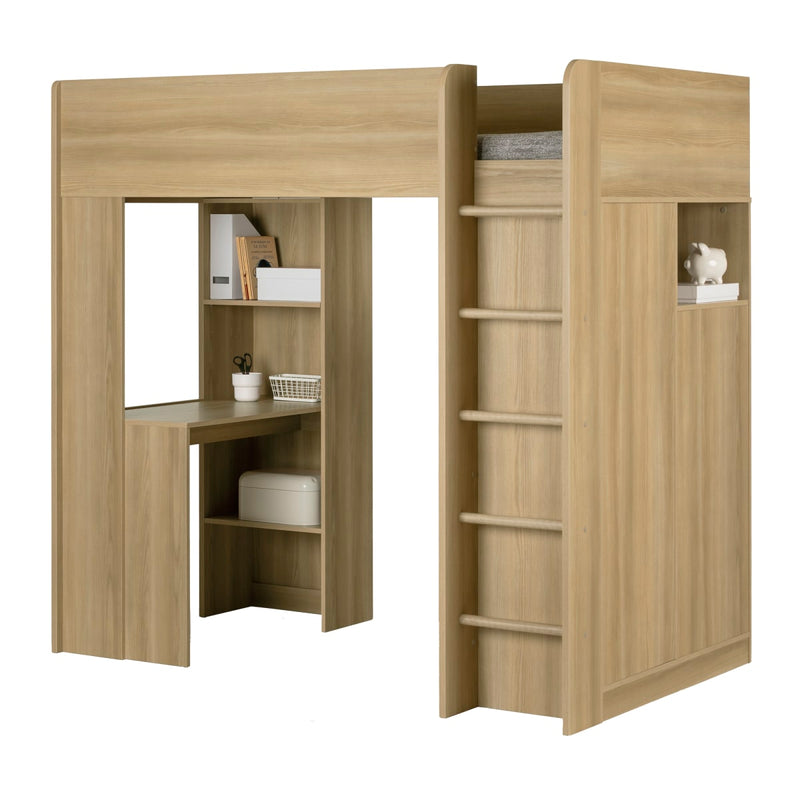 Lit mezzanine avec bureau simple 39" Logik - Frêne naturel